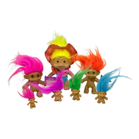 Lot of 7 Vintage Russ Troll Doll 1991 of Various Eras & Sizes - Picture 3 of 8